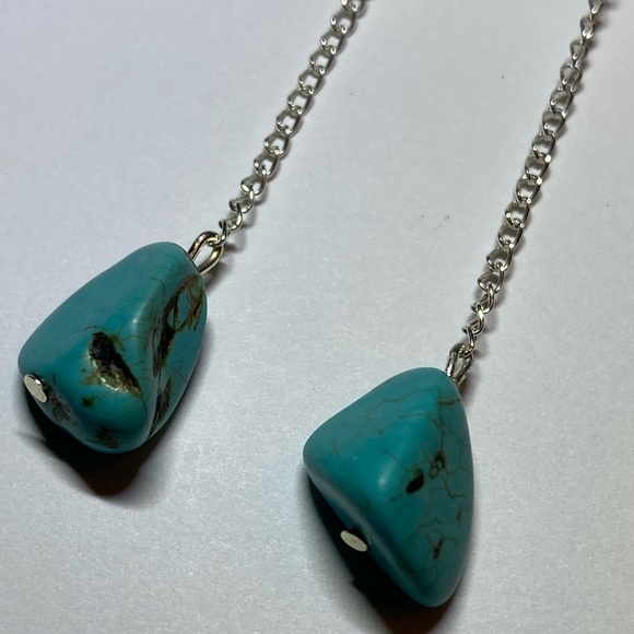 Turquoise Nugget Sterling Silver Drop Dangle Earrings - Picture 7 of 14